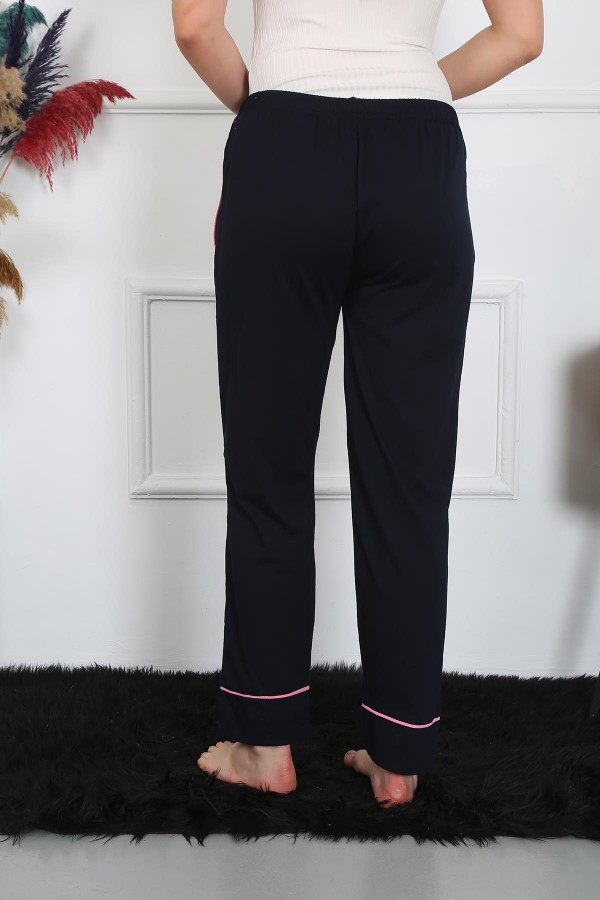 Moda Çizgi Kadın Pamuk Penye Cepli Tek Alt Pijama Lacivert 27512