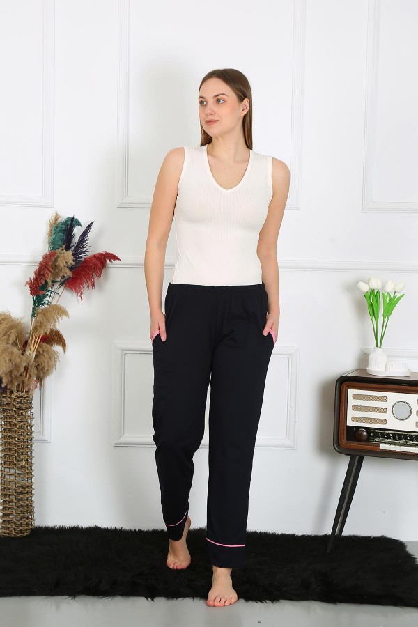 Moda Çizgi Kadın Pamuk Penye Cepli Tek Alt Pijama Lacivert 27512
