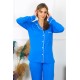 Moda Çizgi Kadın Pamuk Penye Önden Düğmeli Uzun Kol Saks Pijama Takım 2782