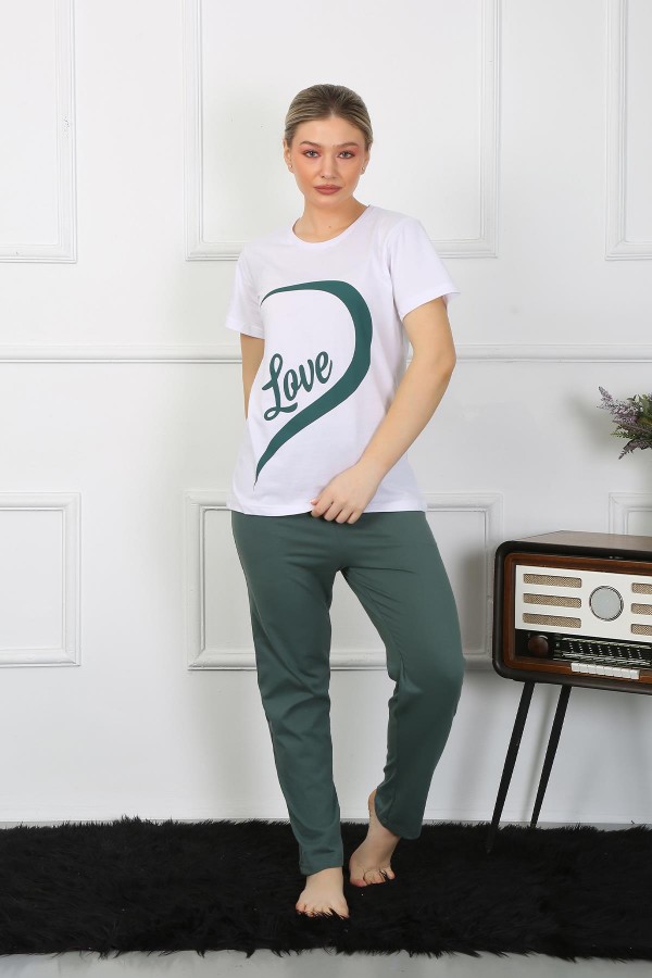 Moda Çizgi Kadın Pamuk Penye Sevgili Kombini Pijama Takımı Beyaz 50127 Tek Takım Fiyatıdır