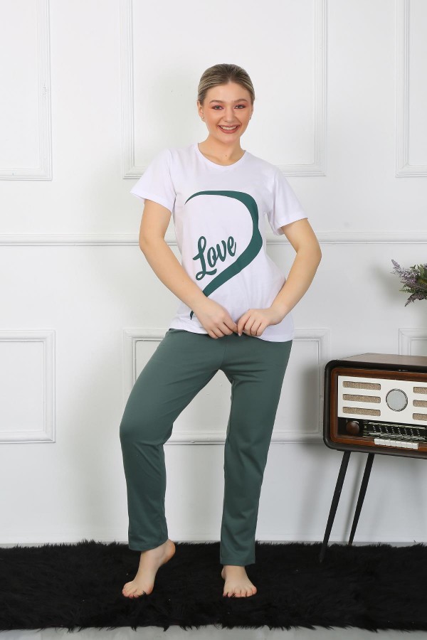 Moda Çizgi Kadın Pamuk Penye Sevgili Kombini Pijama Takımı Beyaz 50127 Tek Takım Fiyatıdır