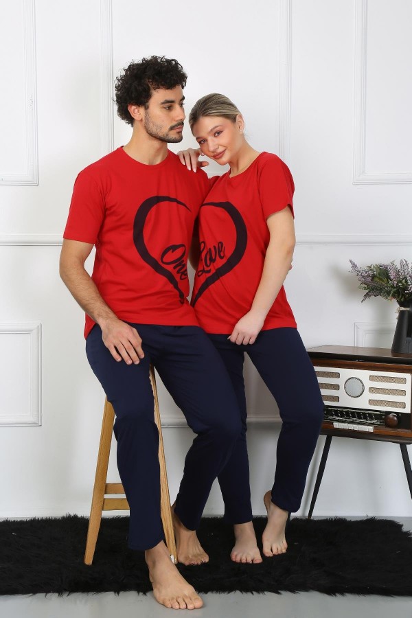 Moda Çizgi Kadın Pamuk Penye Sevgili Kombini Pijama Takımı Kırmızı 50128 Tek Takım Fiyatıdır
