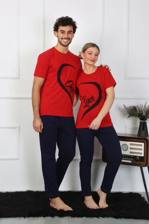 Moda Çizgi Kadın Pamuk Penye Sevgili Kombini Pijama Takımı Kırmızı 50128 Tek Takım Fiyatıdır