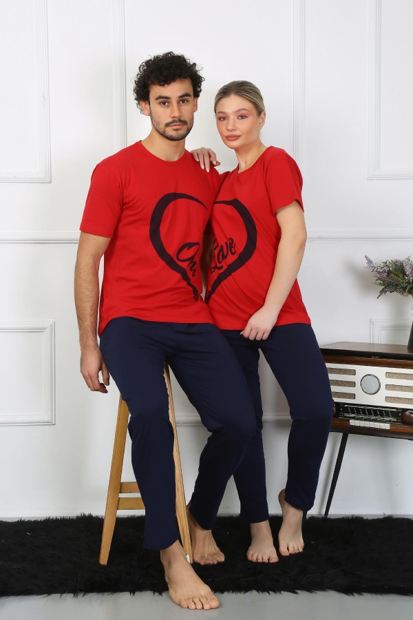 Moda Çizgi Kadın Pamuk Penye Sevgili Kombini Pijama Takımı Kırmızı 50128 Tek Takım Fiyatıdır