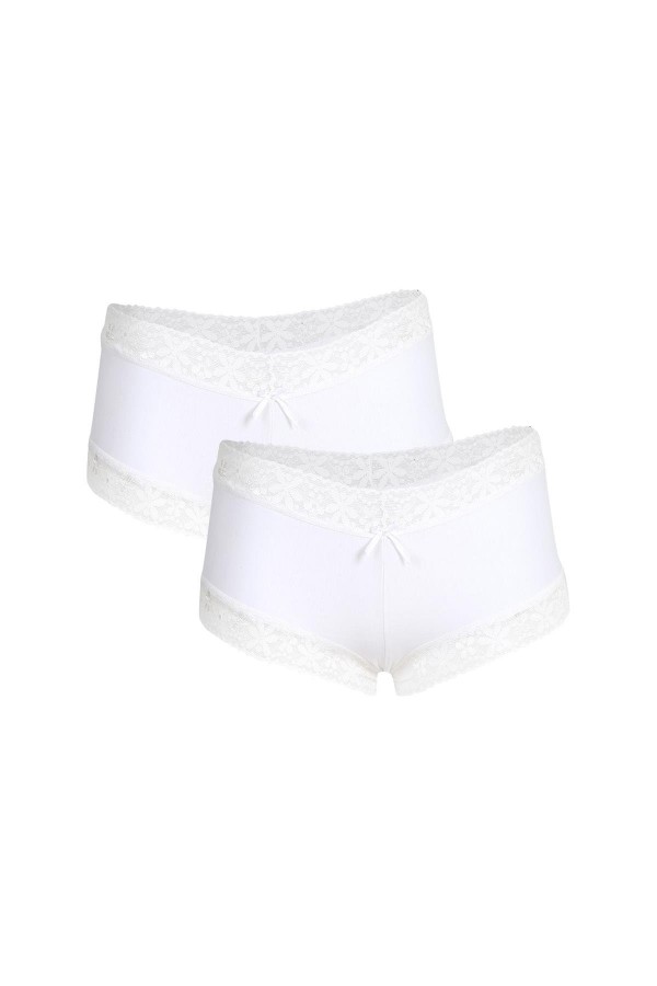 Moda Çizgi Kadın Pamuklu 2li Boxer Beyaz 40265