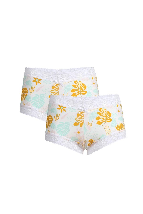 Moda Çizgi Kadın Pamuklu 2li Boxer Beyaz 40267