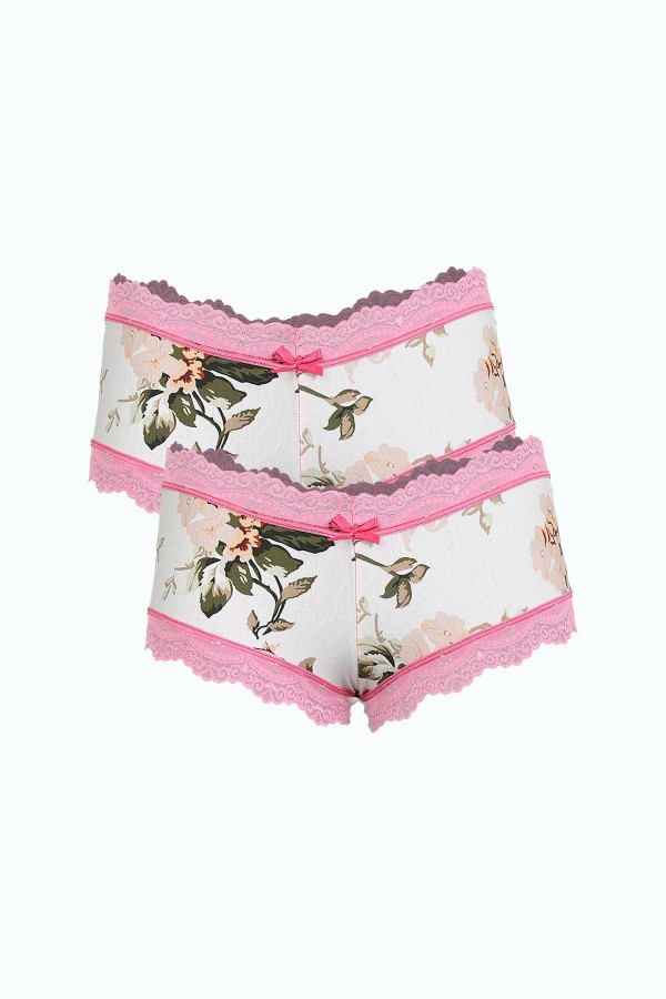 Moda Çizgi Kadın Pamuklu 2li Boxer Beyaz 40280