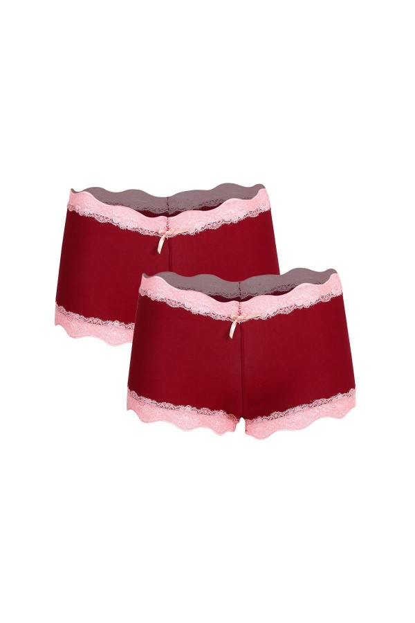 Moda Çizgi Kadın Pamuklu 2li Boxer Bordo 40265