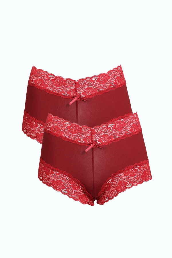 Moda Çizgi Kadın Pamuklu 2li Boxer Bordo 40277