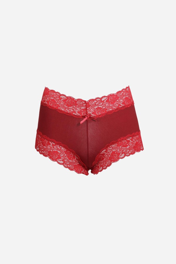 Moda Çizgi Kadın Pamuklu 2li Boxer Bordo 40277