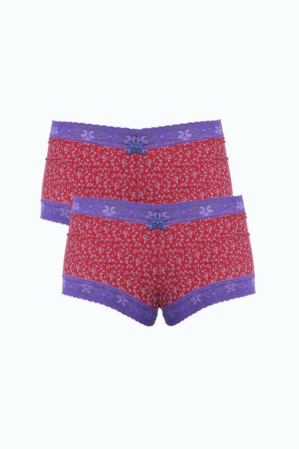 Moda Çizgi Kadın Pamuklu 2li Boxer Bordo 40280