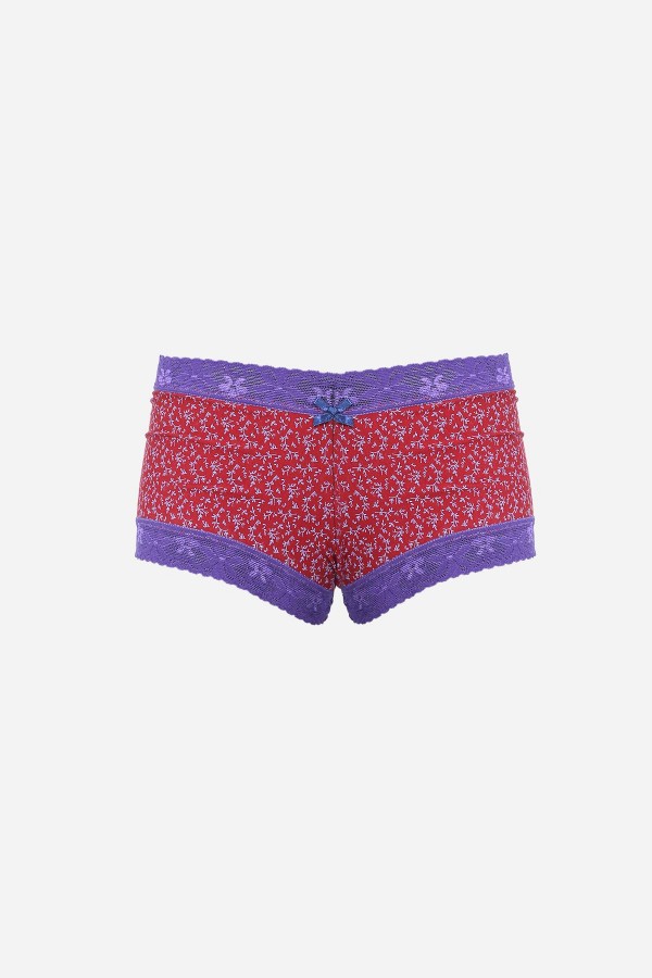 Moda Çizgi Kadın Pamuklu 2li Boxer Bordo 40280