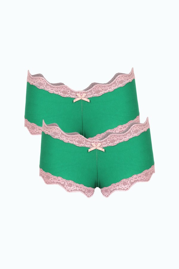 Moda Çizgi Kadın Pamuklu 2li Boxer Fıstık Yeşili 40277
