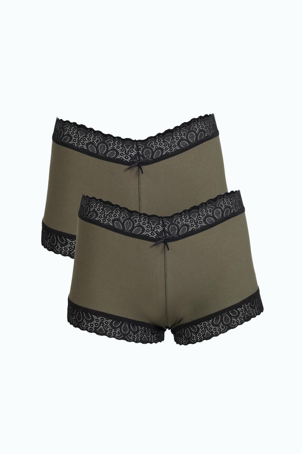 Moda Çizgi Kadın Pamuklu 2li Boxer Haki 40277