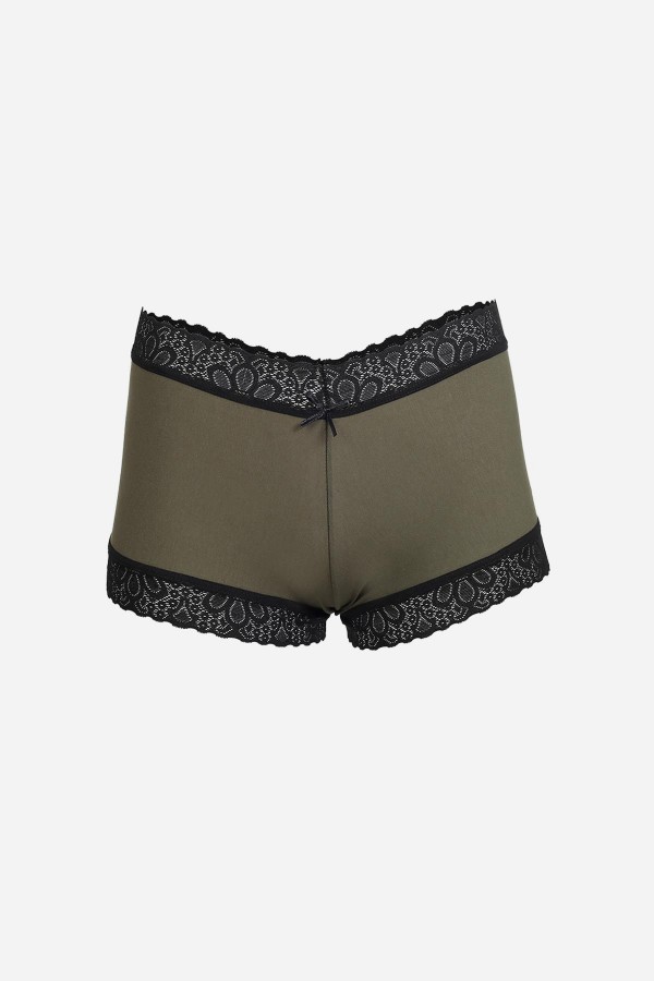 Moda Çizgi Kadın Pamuklu 2li Boxer Haki 40277