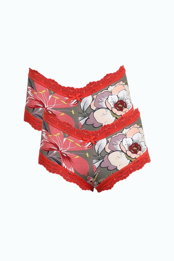 Moda Çizgi Kadın Pamuklu 2li Boxer Haki 40279
