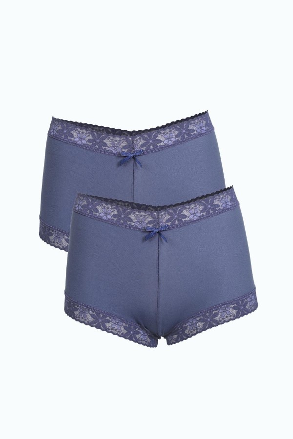 Moda Çizgi Kadın Pamuklu 2li Boxer İndigo 40277