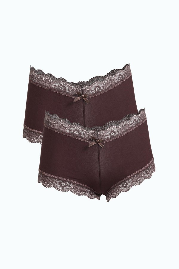 Moda Çizgi Kadın Pamuklu 2li Boxer Kahve 40278