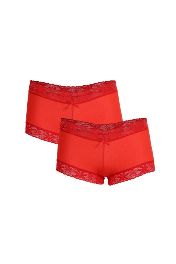 Moda Çizgi Kadın Pamuklu 2li Boxer Kırmızı 40265