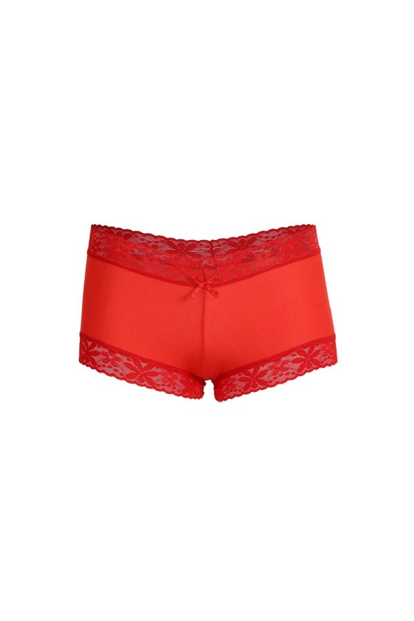 Moda Çizgi Kadın Pamuklu 2li Boxer Kırmızı 40265