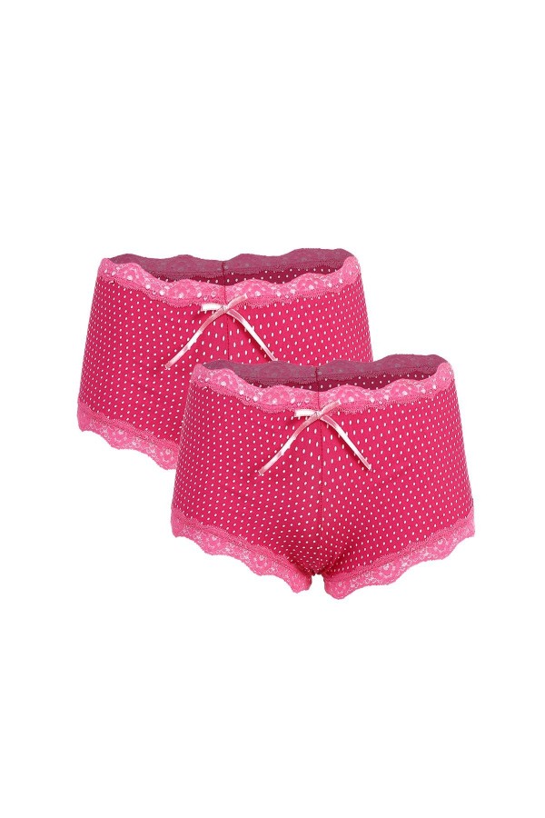 Moda Çizgi Kadın Pamuklu 2li Boxer Kırmızı 40266
