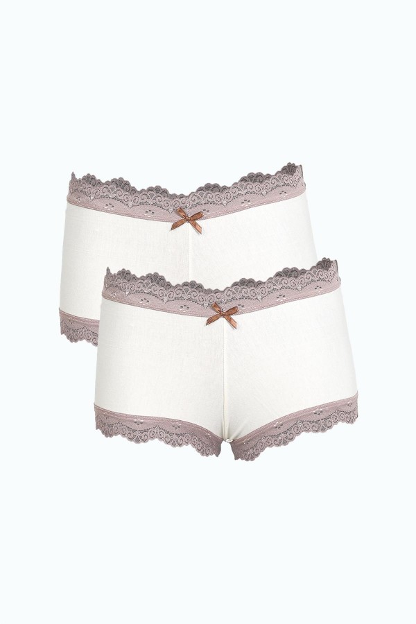 Moda Çizgi Kadın Pamuklu 2li Boxer Krem 40277