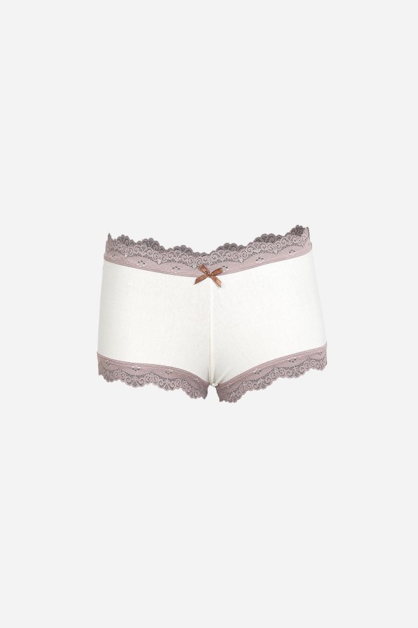 Moda Çizgi Kadın Pamuklu 2li Boxer Krem 40277