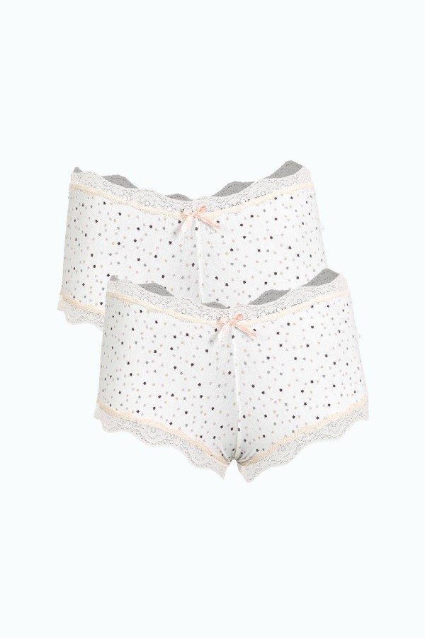 Moda Çizgi Kadın Pamuklu 2li Boxer Krem 40280