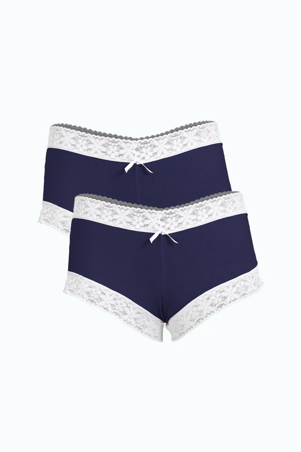 Moda Çizgi Kadın Pamuklu 2li Boxer Lacivert 40277