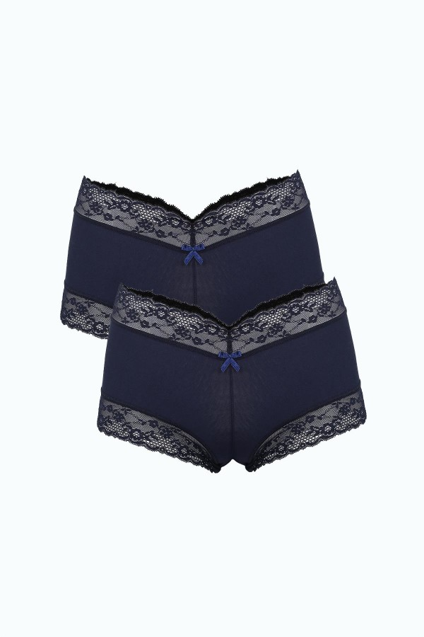 Moda Çizgi Kadın Pamuklu 2li Boxer Lacivert 40278