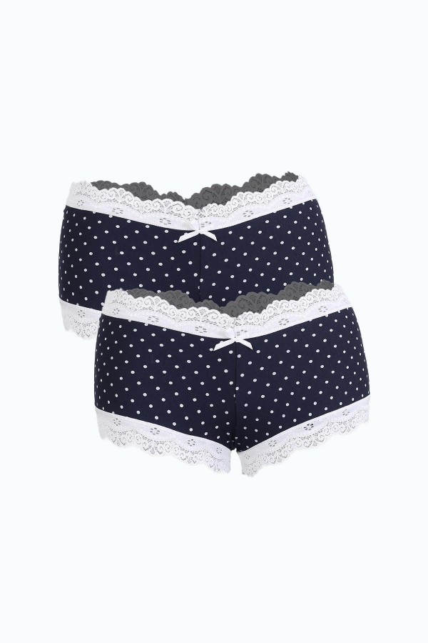 Moda Çizgi Kadın Pamuklu 2li Boxer Lacivert 40279