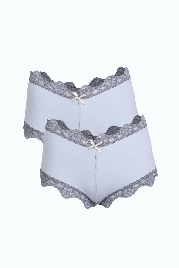 Moda Çizgi Kadın Pamuklu 2li Boxer Mavi 40277