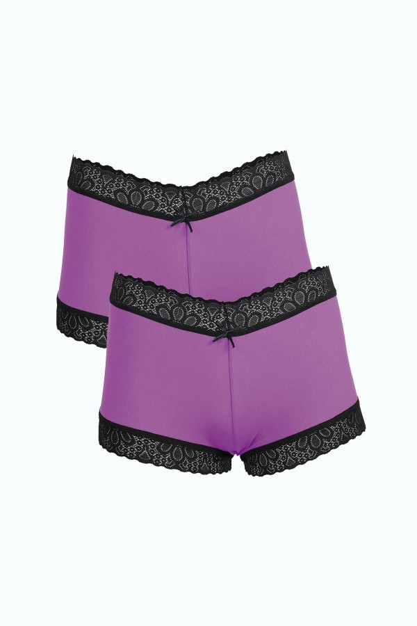 Moda Çizgi Kadın Pamuklu 2li Boxer Mor 40277