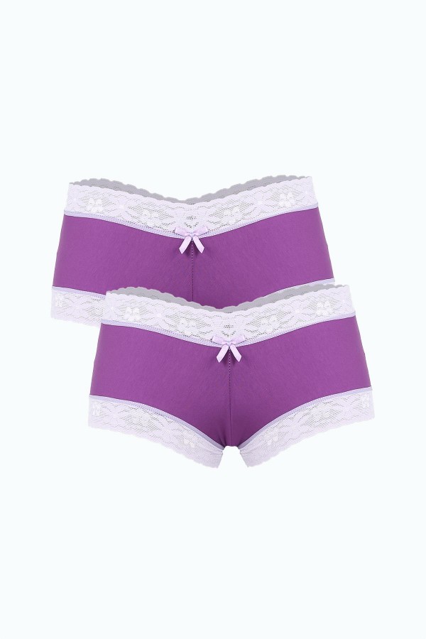 Moda Çizgi Kadın Pamuklu 2li Boxer Mor 40278