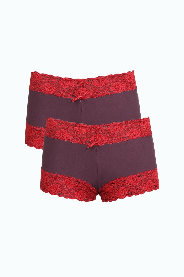 Moda Çizgi Kadın Pamuklu 2li Boxer Mürdüm 40277