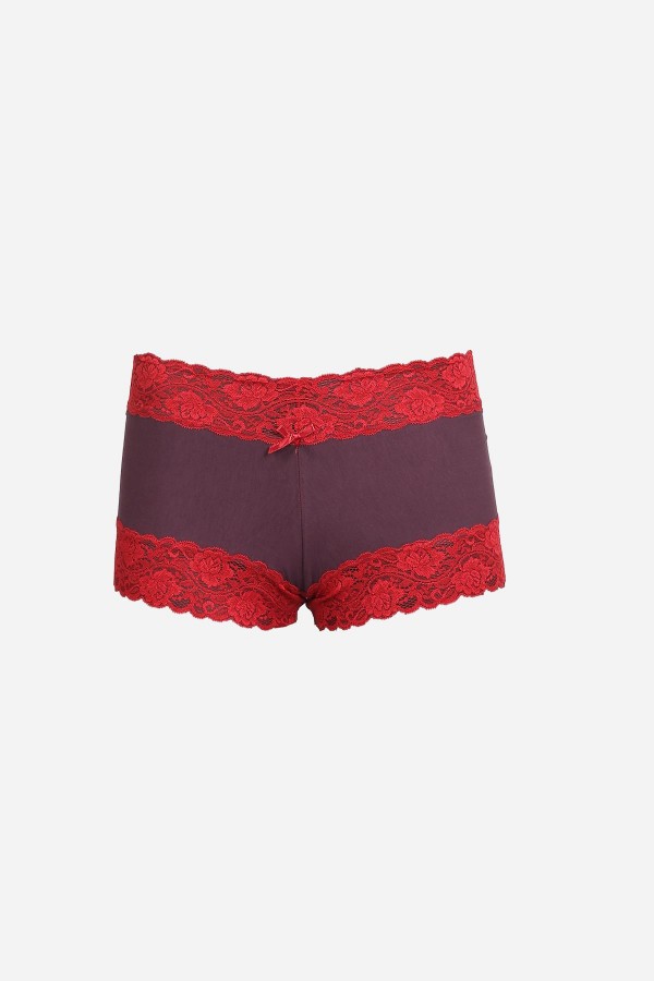 Moda Çizgi Kadın Pamuklu 2li Boxer Mürdüm 40277