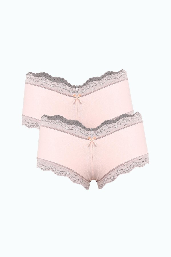Moda Çizgi Kadın Pamuklu 2li Boxer Pudra 40277