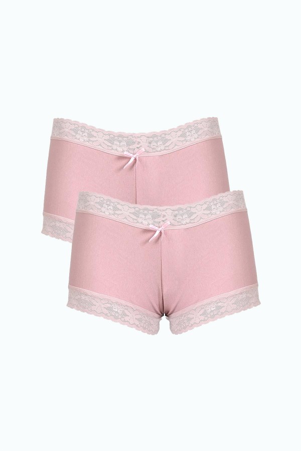 Moda Çizgi Kadın Pamuklu 2li Boxer Pudra 40278