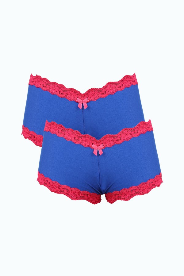 Moda Çizgi Kadın Pamuklu 2li Boxer Saks 40277