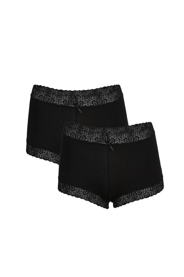 Moda Çizgi Kadın Pamuklu 2li Boxer Siyah 40265