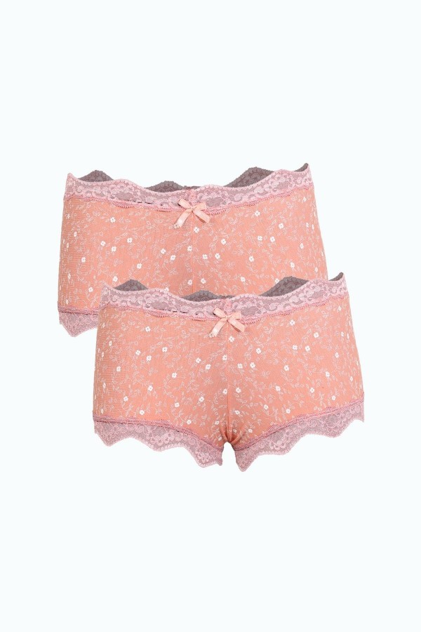 Moda Çizgi Kadın Pamuklu 2li Boxer Somon 40280