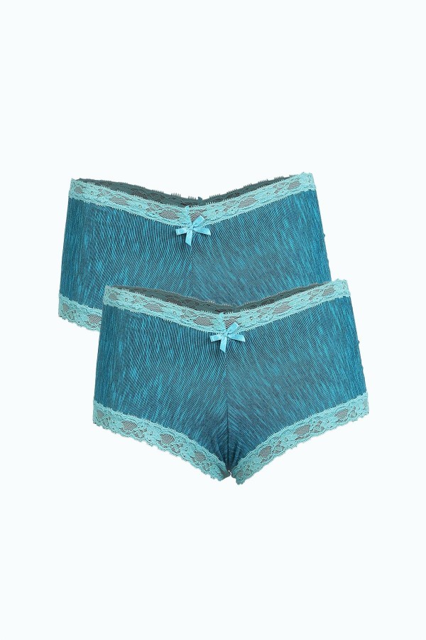 Moda Çizgi Kadın Pamuklu 2li Boxer Su Yeşili 40278