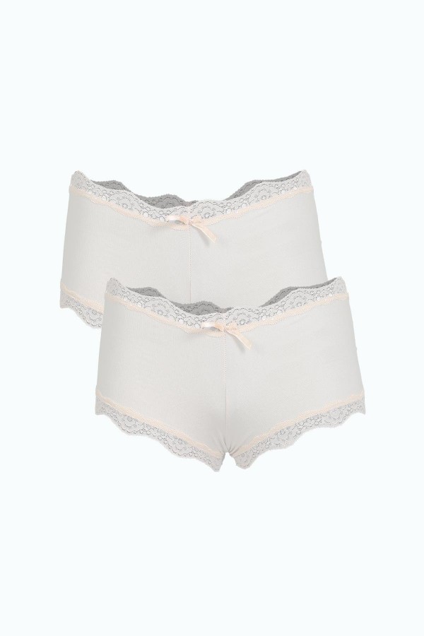 Moda Çizgi Kadın Pamuklu 2li Boxer Sütlü Kahve 40277