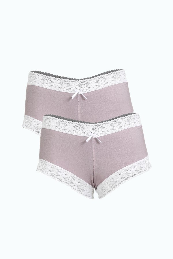 Moda Çizgi Kadın Pamuklu 2li Boxer Sütlü Kahve 40278