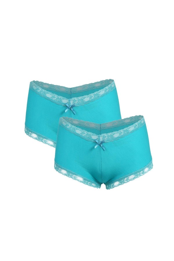 Moda Çizgi Kadın Pamuklu 2li Boxer Turkuaz 40265