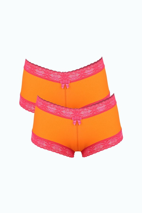 Moda Çizgi Kadın Pamuklu 2li Boxer Turuncu 40277