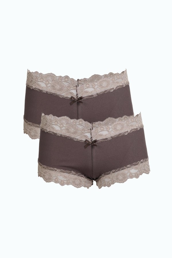 Moda Çizgi Kadın Pamuklu 2li Boxer Vizon 40278