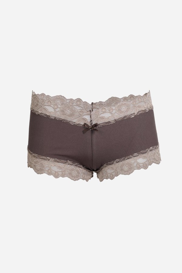 Moda Çizgi Kadın Pamuklu 2li Boxer Vizon 40278