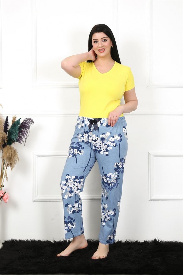 Moda Çizgi Kadın Pamuklu Büyük Beden Alt Pijama 27474
