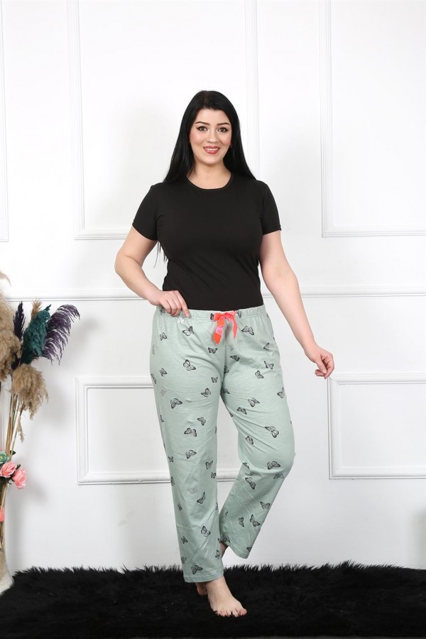 Moda Çizgi Kadın Pamuklu Büyük Beden Alt Pijama 27477